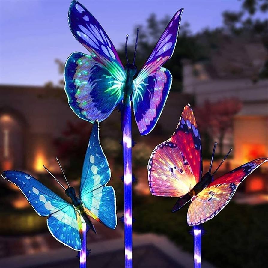 一点限り♡未使用大きな蝶⭐︎Beautiful Butterflies3点セット Amazon.co.jp: カラフルな光蝶ソーラーグラウンドプラグライト芝
